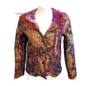 Small Yak Magik Beaded Lined Tapestry Blazer Jacket Vintage Silk Decoration